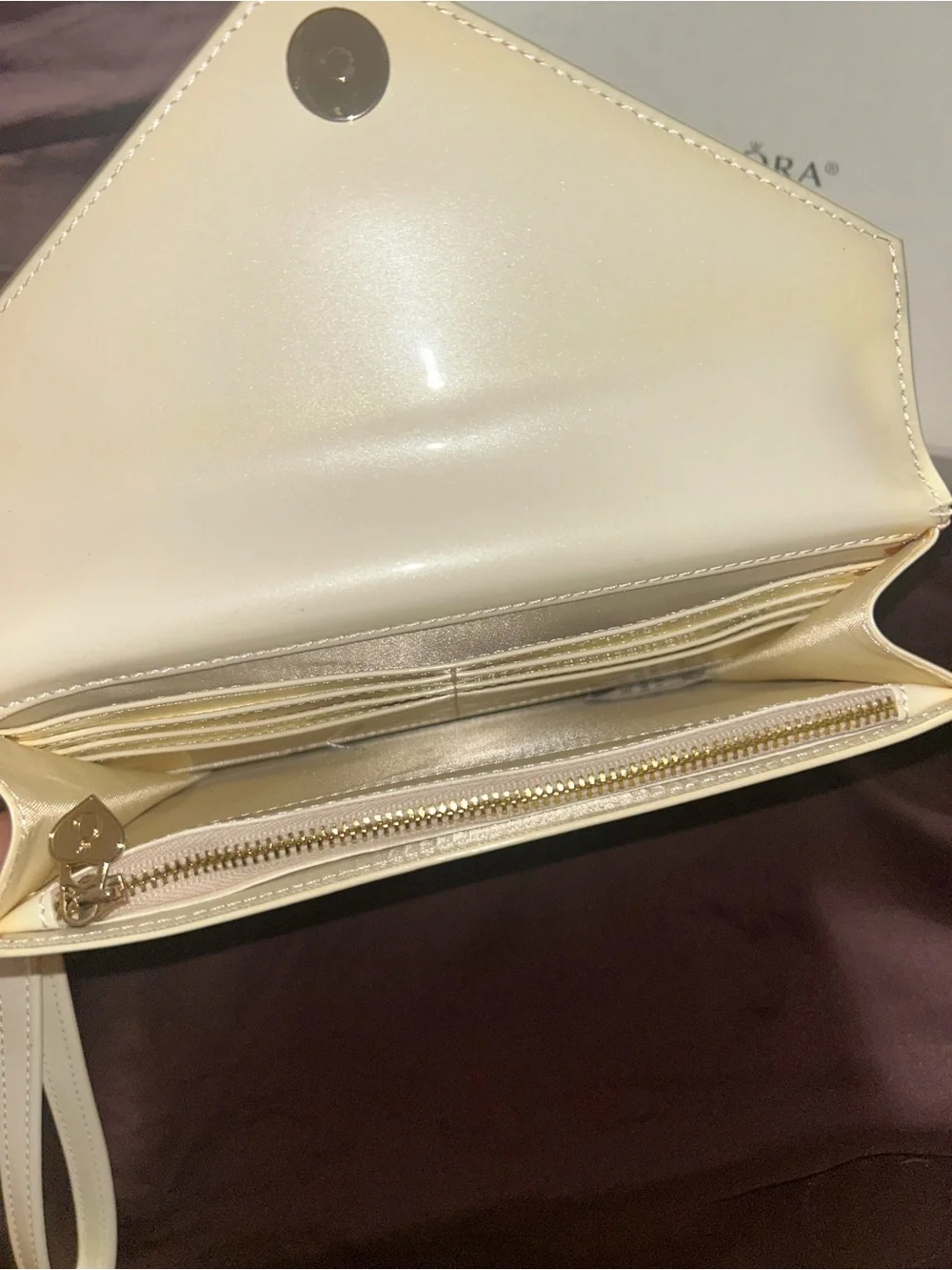 Pandora Cream Patent Envelope Wristlet Clutch